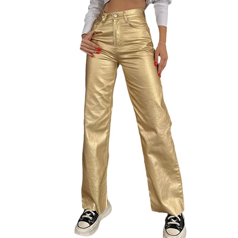 Retro Straight Gold And Silver Color Pants Trousers Personality