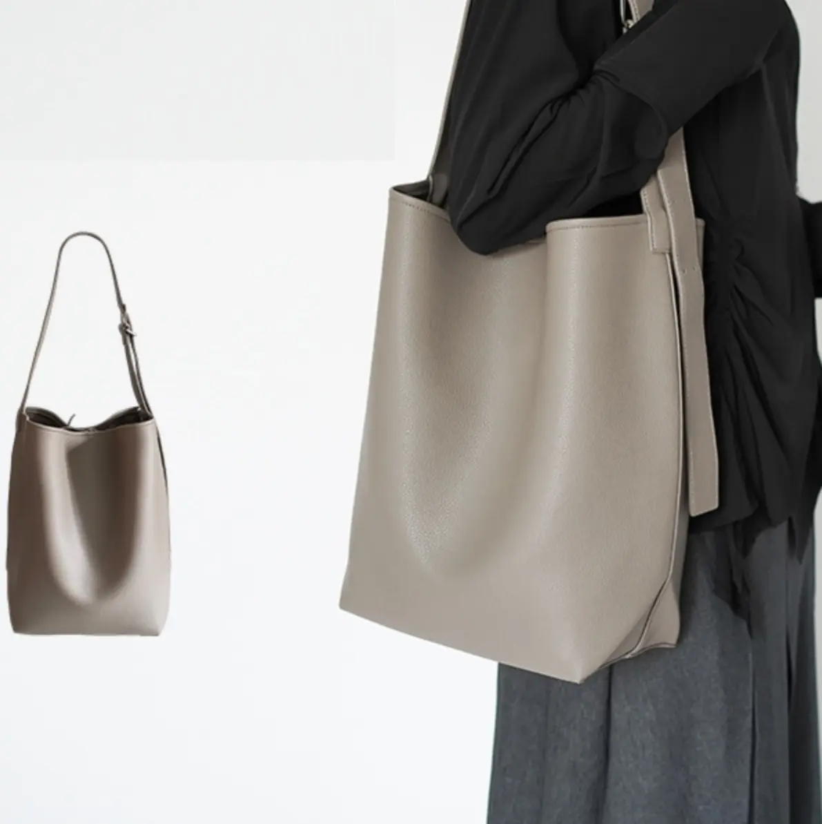 Large Capacity Solid Color Simple Lychee Pattern