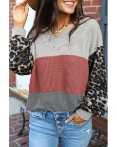 Women's Long-sleeved Autumn Leopard Splicing Street Style Sweater - Red - View 1