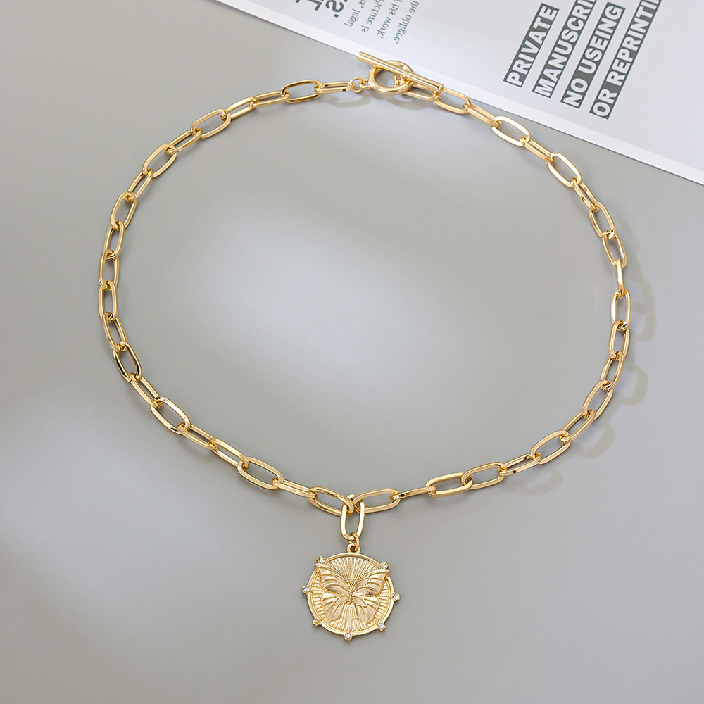 New Arrival Womens Copper-Gilded Butterfly Pendant Necklace