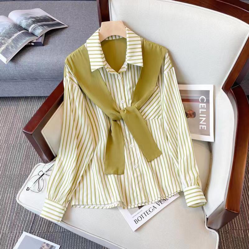 Retro Loose And Stylish Long Sleeves Striped Shirt For Women - Image 5