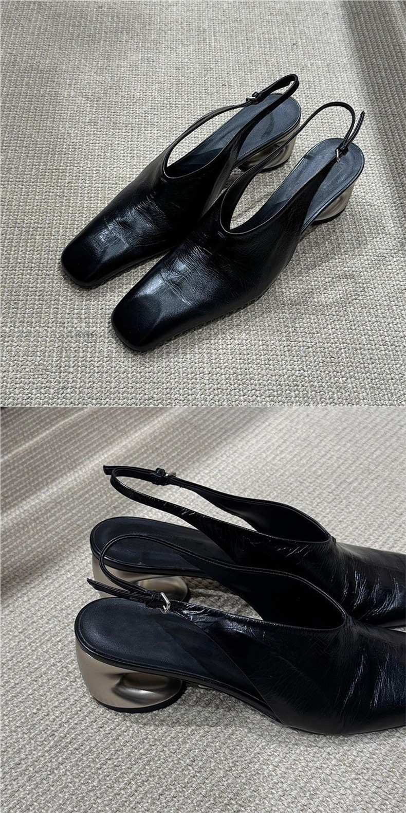 Baotou Sandals In Black Synthetic Leather — detail view 2