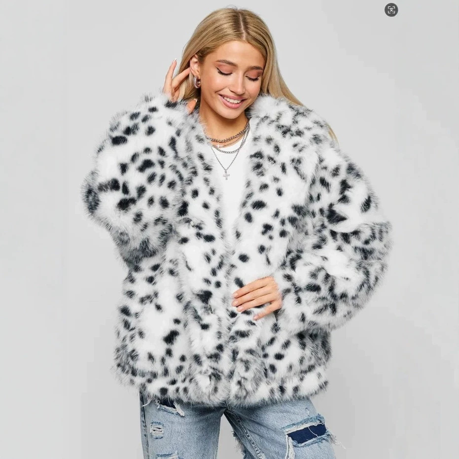 Eco-friendly Faux Fur Leopard-print Hooded Women's Jacket