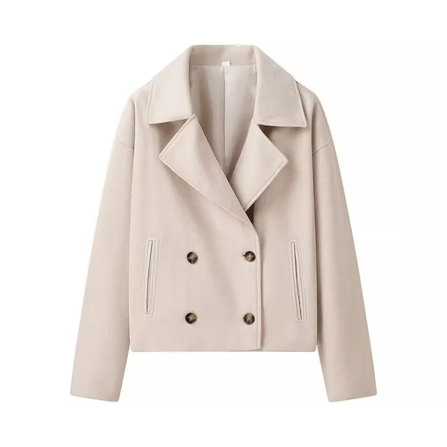 Fashion Casual Plus Size Lapel Double Breasted Woolen Coat Top White - Shop at LoveMi