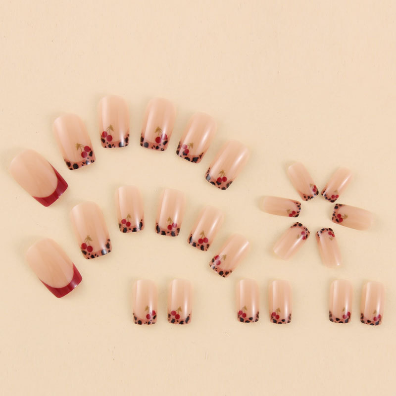 Mid-length European-square-shaped Dark Red French Cherry 24-piece Press-on Nails