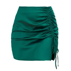 Pleating High Waist Zip Skirt For Women - Green - View 1
