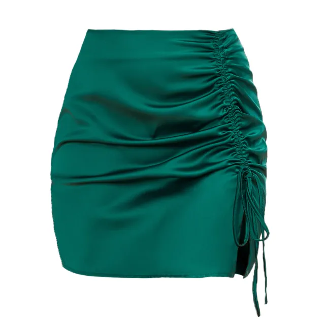 Pleating High Waist Zip Skirt For Women Green - Shop at LoveMi