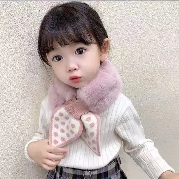 South Korea Plush Polka Dot Bow Tie Scarf Winter Winter Pink 3To9 Years Old - Shop at LoveMi