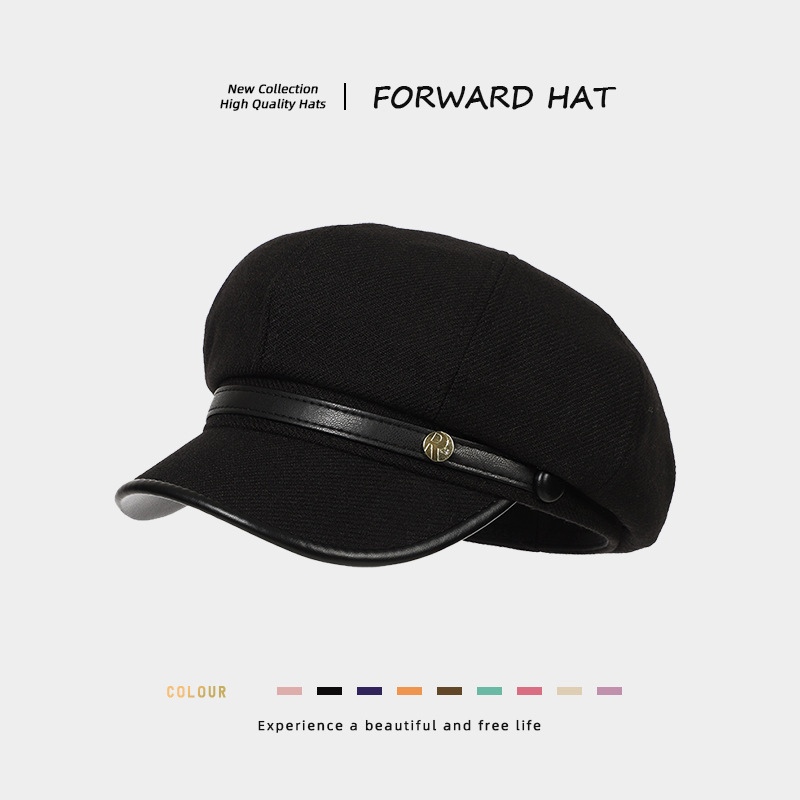 Korean-style Retro Wool Octagonal Hat Womens British Style