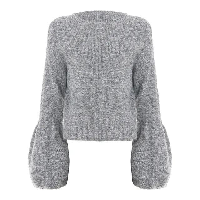 French Chic Style Retro Round Neck Loose And Versatile Knitted Top Gray - Shop at LoveMi