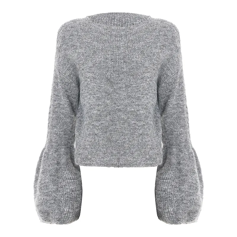 French Chic Style Retro Round Neck Loose And Versatile Knitted Top - Gray