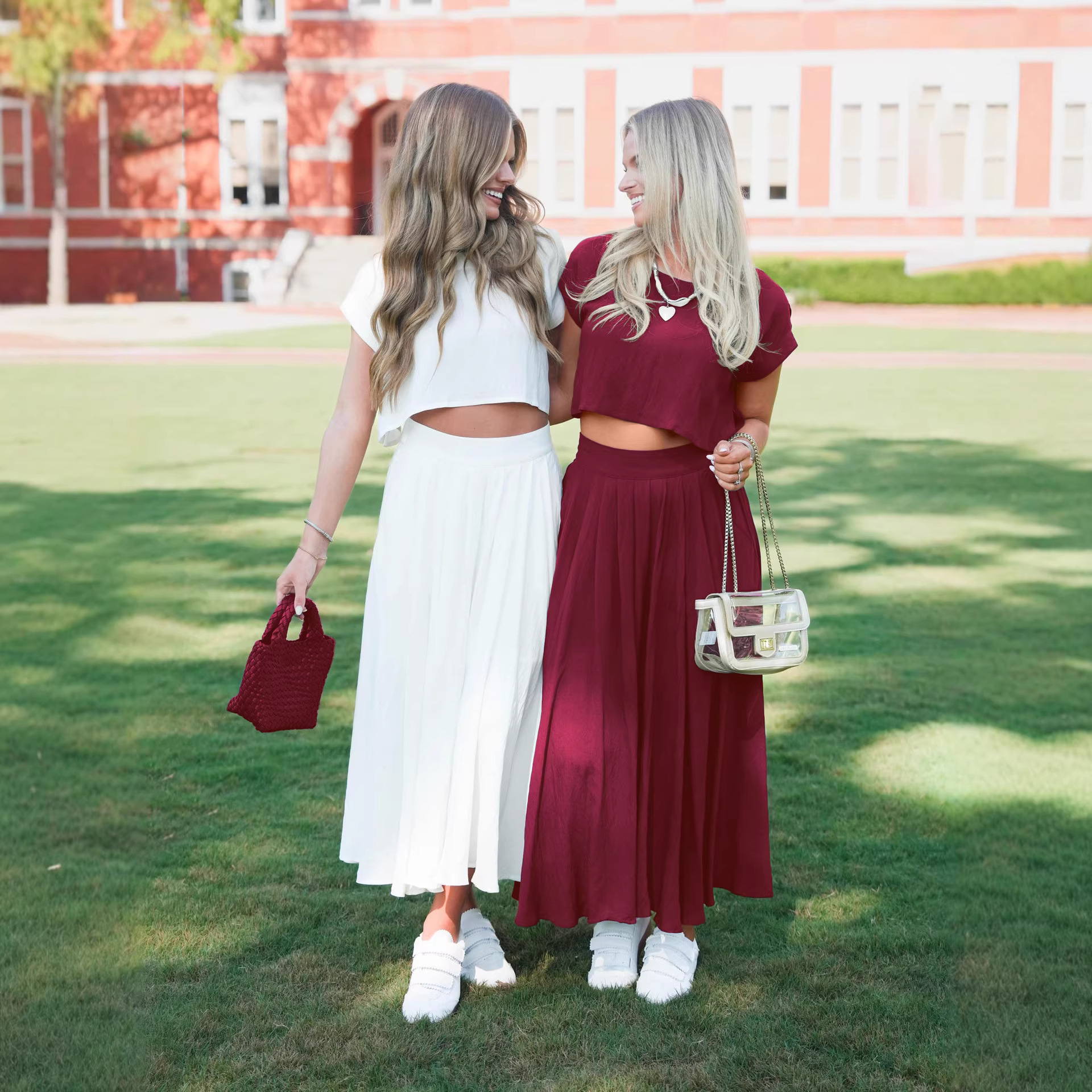 Resort-style Two-piece Set Cropped Top And Pleated Midi Skirt
