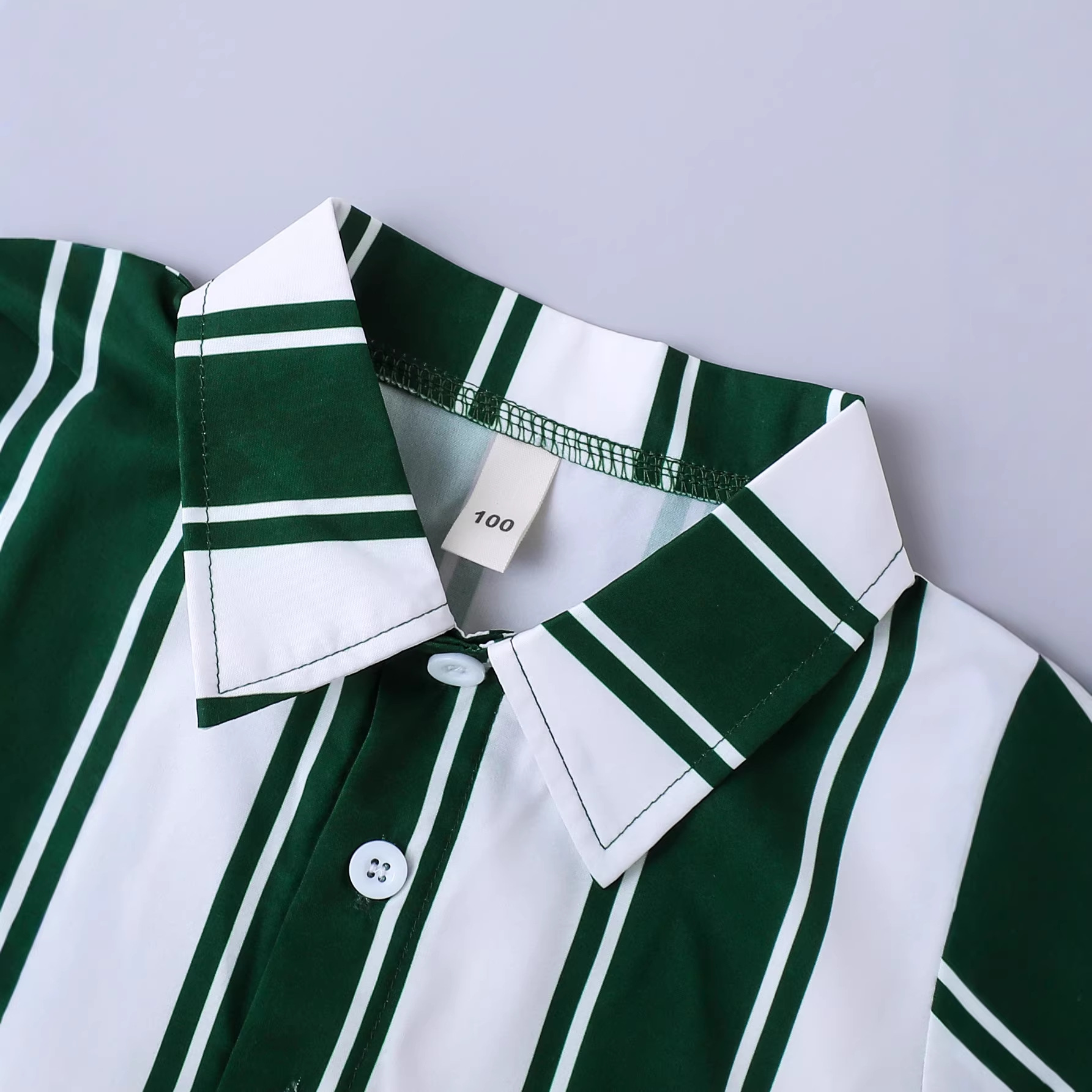 Boys Green And White Striped Short-sleeve Shirt And Shorts Set — foto 4
