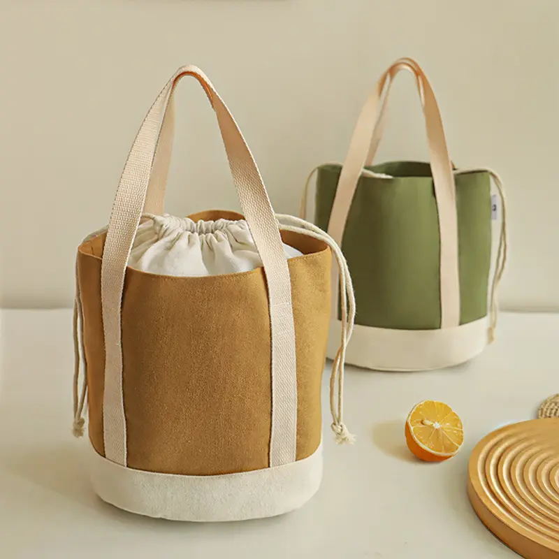 Color-block Portable Canvas Insulated Lunch Bag