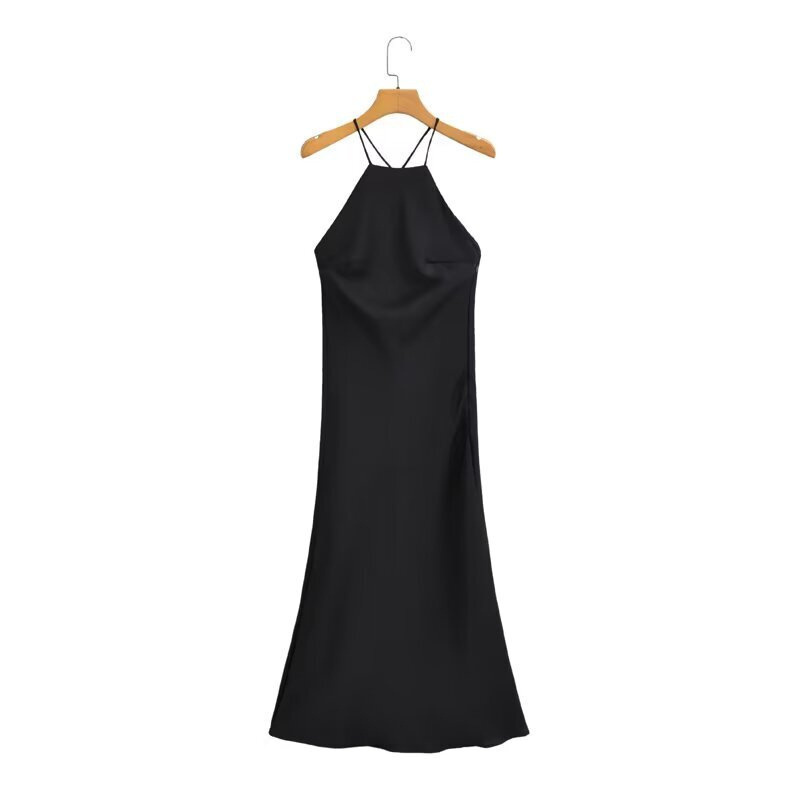 Women's Elegant Halter Sling Silk Satin Texture Dress