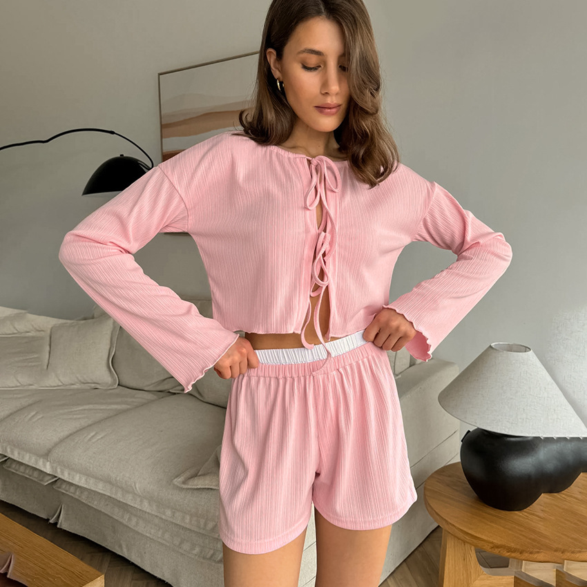 Womens Comfortable Long-Sleeve Shorts Pajama Set
