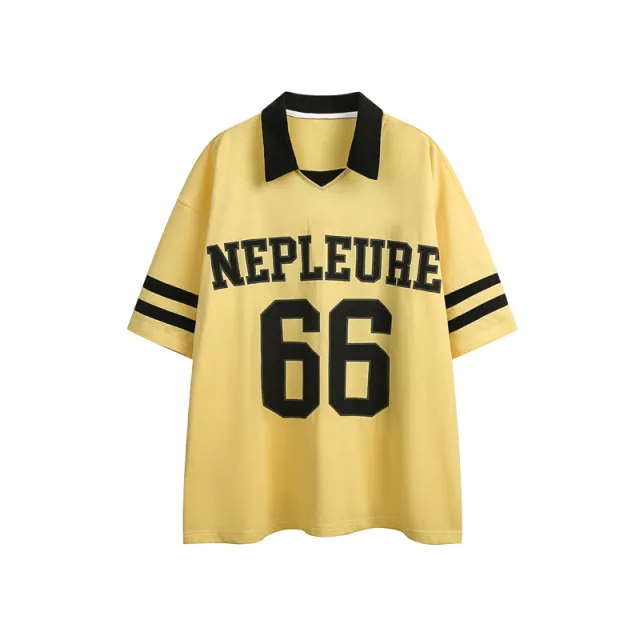 Preppy Style Stitching Contrast Color Short Sleeve Polo Shirt American Retro Jersey Yellow - Shop at LoveMi