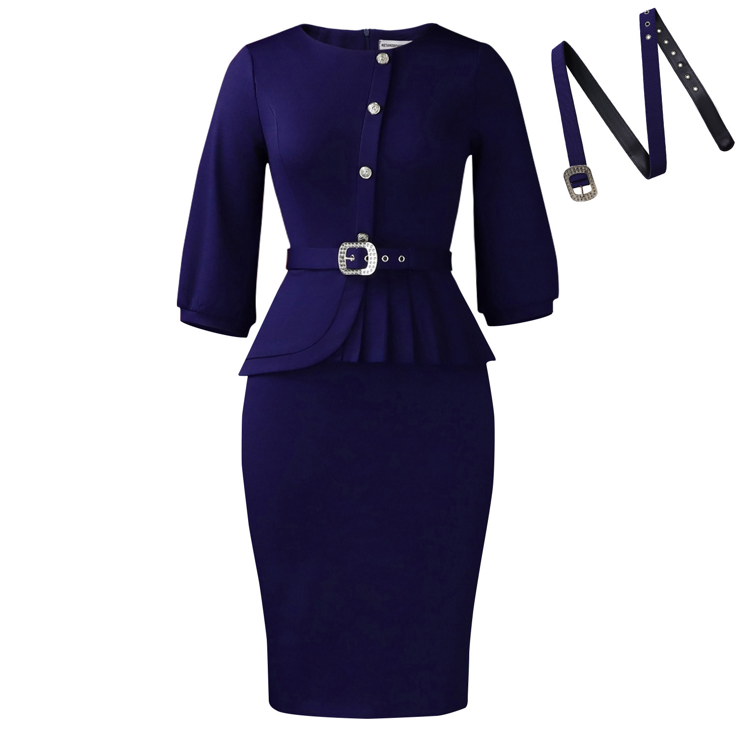 High-waisted Elegant Solid Color Sheath Dress - Image 6