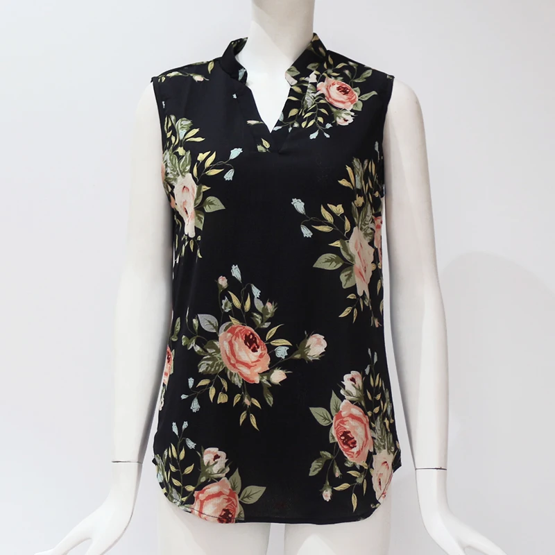 Title 5, Sleeveless floral print V-neck chiffon shirt