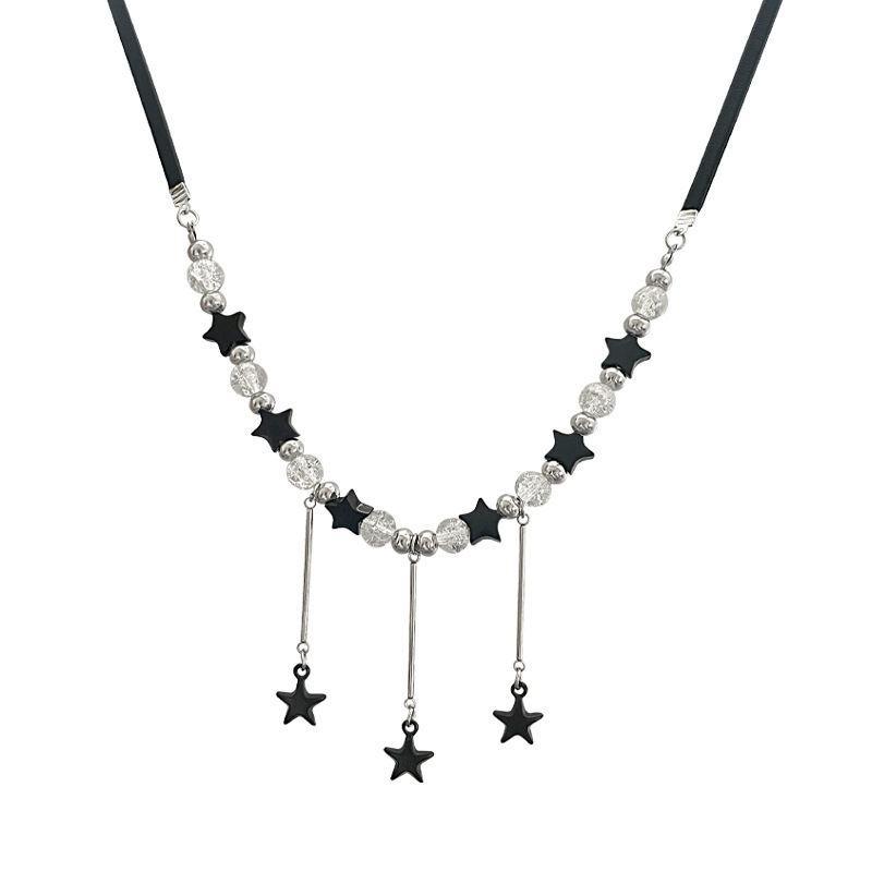 Black Stitching Stars Ice Crack Beads Necklace