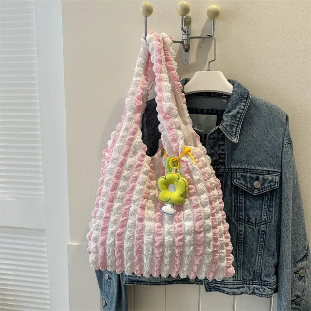 Pleated Bubble Bag Female Flower Sweet Pink - Shop at LoveMi