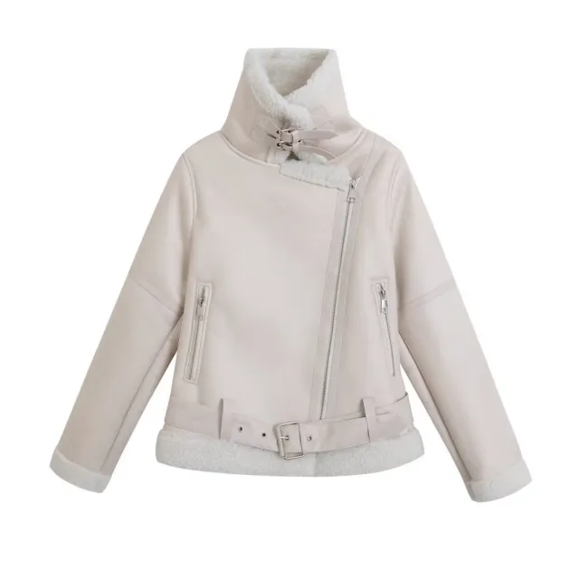 Women's Biker style Cropped Casual Jacket White - Shop at LoveMi