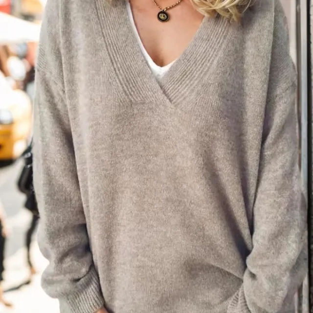 Women's Knitted V neck Pullover Outerwear Sweater Apricot - Shop at LoveMi