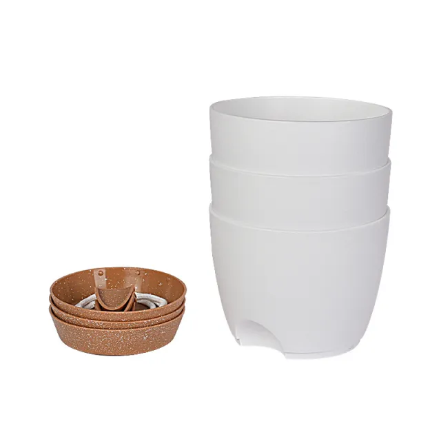 Visible Water Level Side Water Self absorbent Plastic Balcony Garden Flowerpot White Brown Holder - Shop at LoveMi