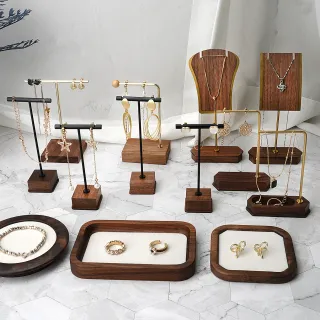 Copper Wood Ornaments Display Stand Necklace Ear Stud Earrings