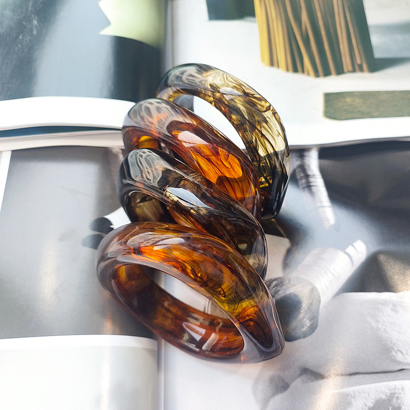 Blooming Marble Pattern Semi-transparent Multi-color Exaggerated Acrylic Bracelet