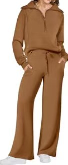 Oversized Half Zip Sweatshirt Wide Leg Track Pants Casual Suit Women Caramel Color - Shop at LoveMi