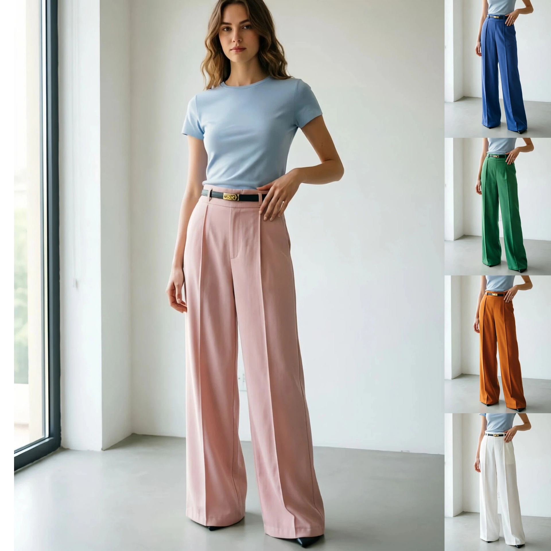 Pantaloni de drapaj de înaltă calitate, de înaltă calitate, cu curea nouă și stilată
