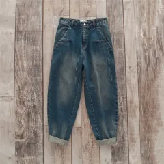 Denim Baggy Pants Ankle-tied Large Size Loose Casual Harem Pants For Women - Dark Blue Pants - View 1