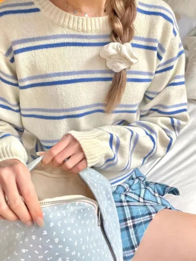 Striped Loose Autumn And Winter Sweet Long Sleeve Knitted As Shown In The Figure - Shop at LoveMi