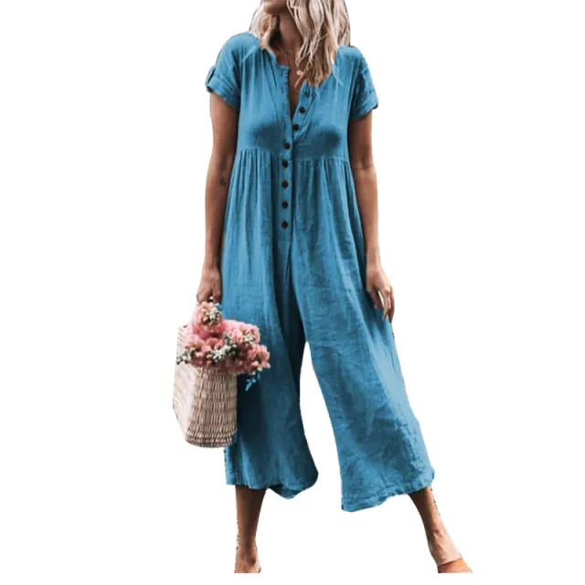 Women's Casual Versatile Color Blocking Jumpsuit Light Blue - Shop at LoveMi