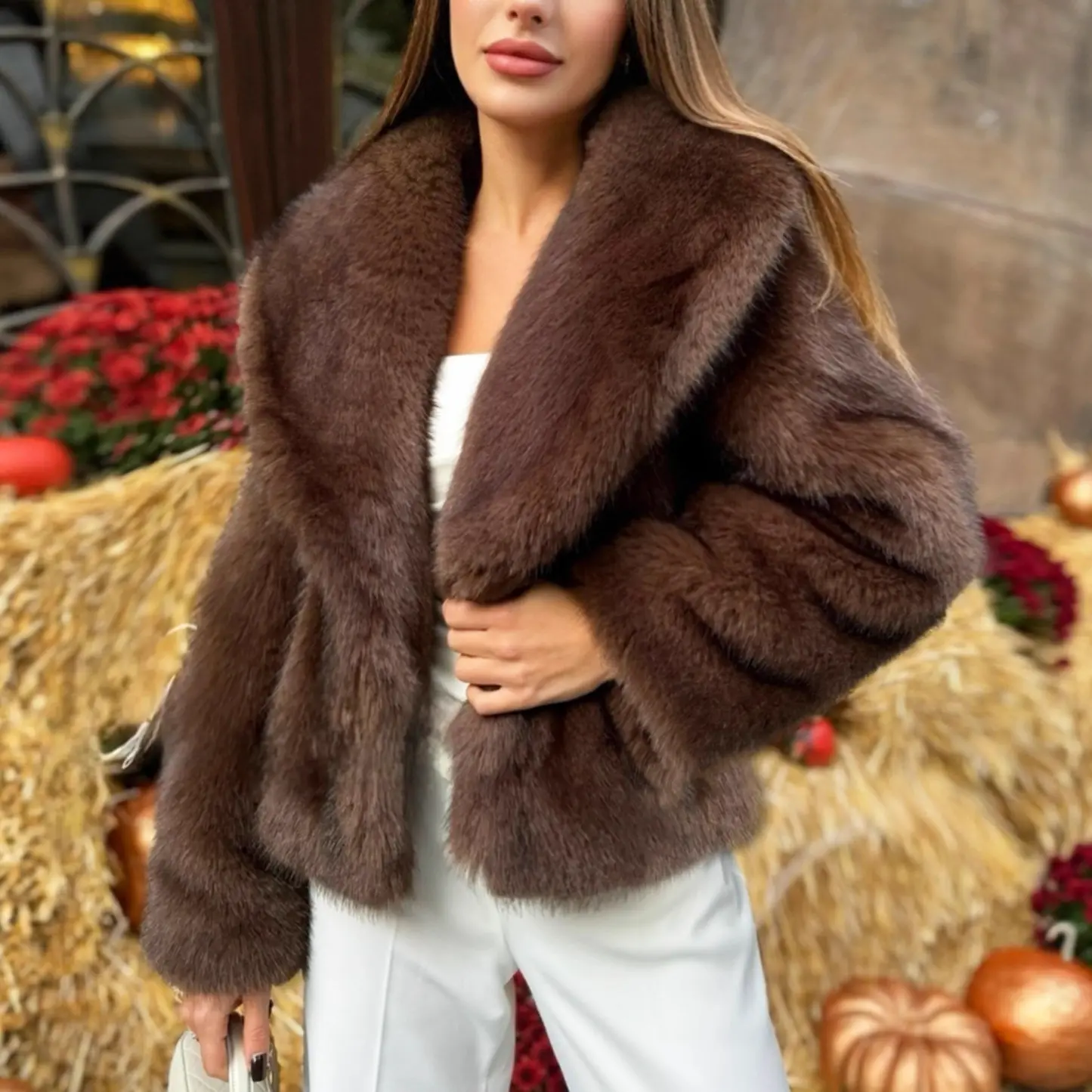 Womens Faux Fur Thickened Autumnwinter Coat Plush