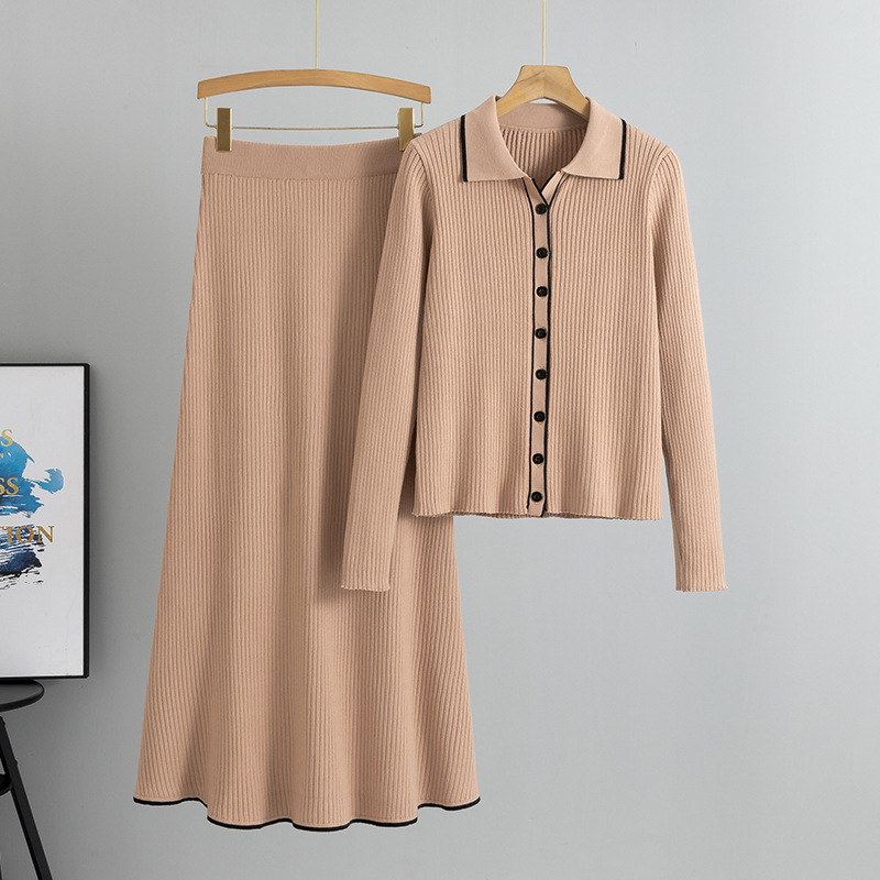 Fashion Slim Fit Women's Sweater Cardigan Skirt Two piece Set Khaki - Shop at LoveMi