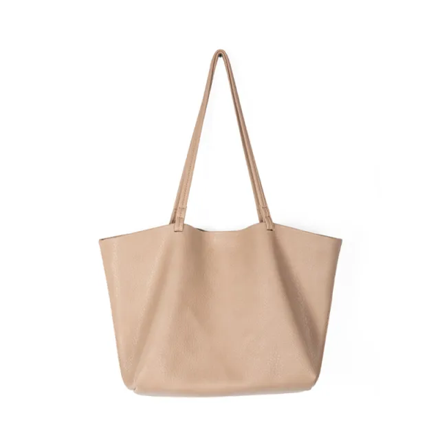 Large Capacity Soft Leather Shoulder Underarm Bag Solid Color Simple Apricot - Shop at LoveMi
