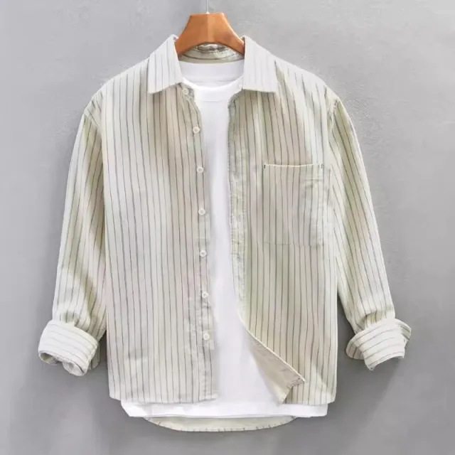 Men's Striped Fashion Leisure Artistic Shirt Beige - Shop at LoveMi