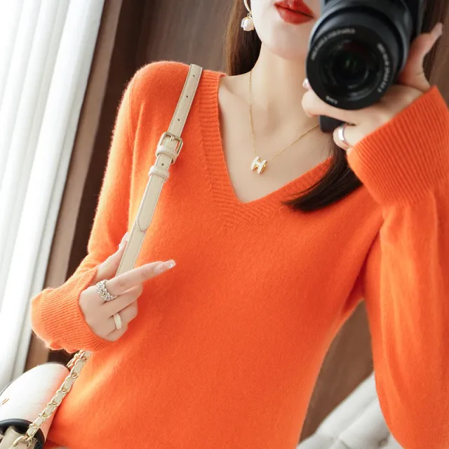 Women's Short Slim Fit Pullover Solid Color Sweater Emma Orange - Shop at LoveMi