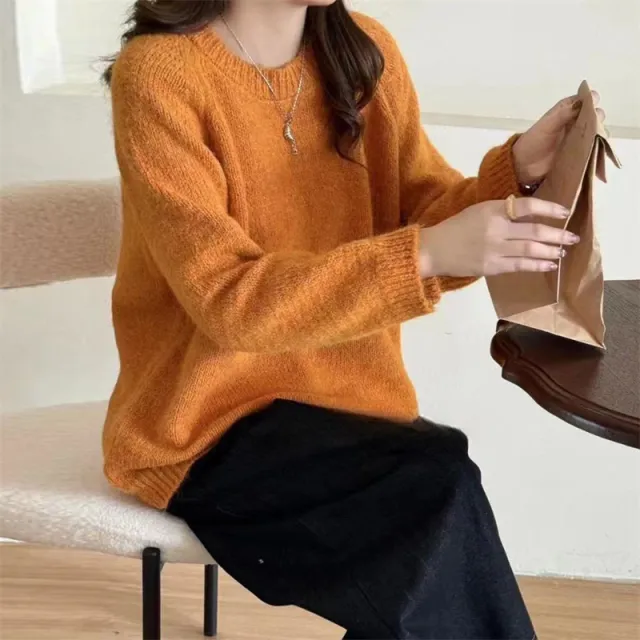 Retro Minority Round Neck Sweater Top Orange - Shop at LoveMi