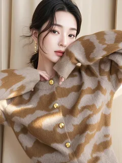 Autumn New Loose Leopard Print Knitted Cardigan Outer Wear Women's Soft Glutinous Sweater Coat - Zebra Stripes - View 1