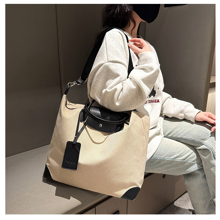 Neutral Canvas Large Tote Bag