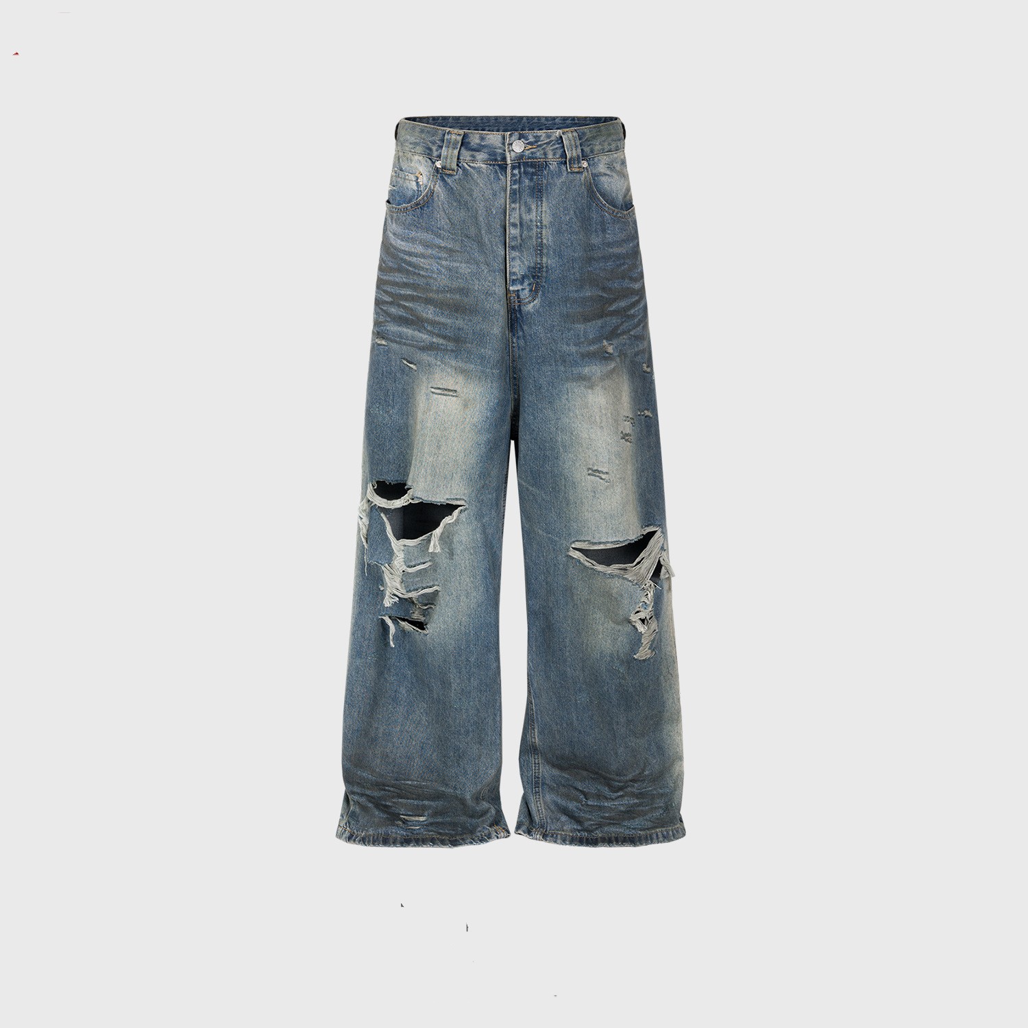 Big Ripped Trousers Men And Women Same Style Retro Washed