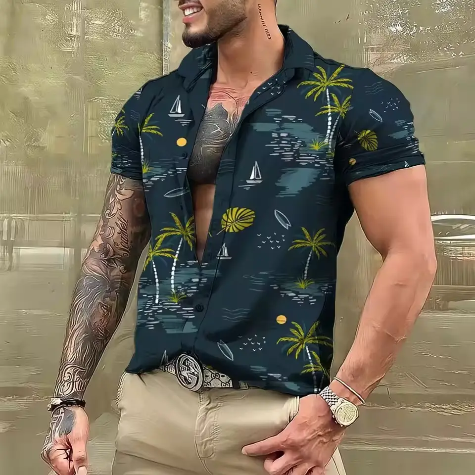 Men's Shirt Printed Beach Short Sleeve Top