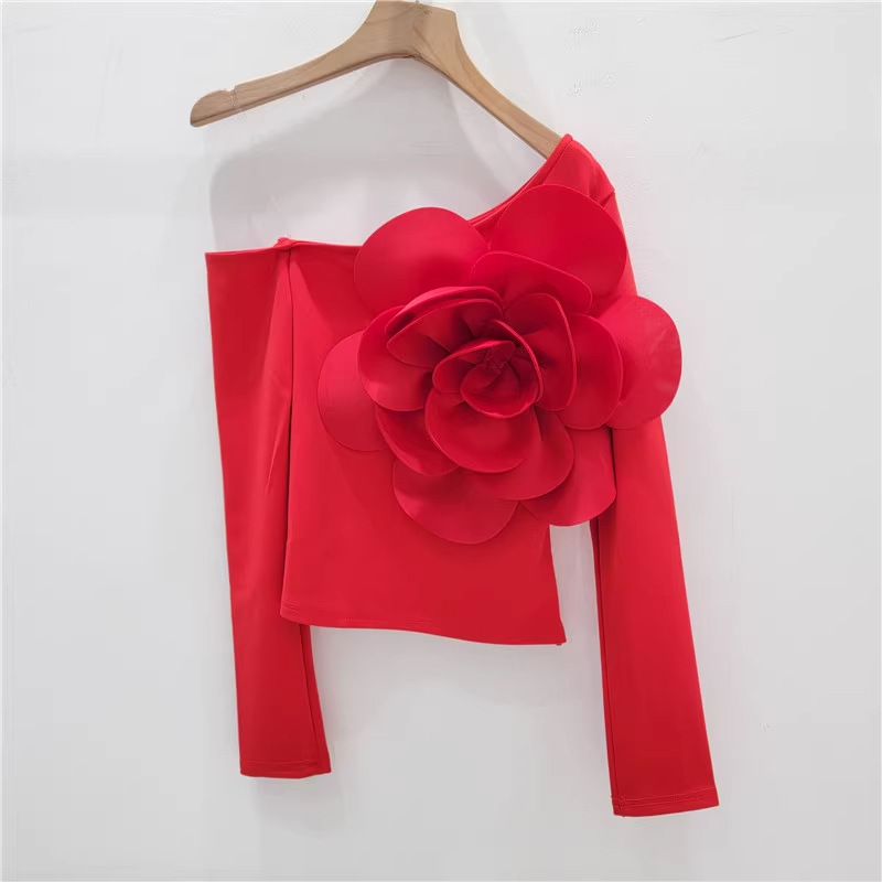 Pure Spice Girl Diagonal Neckline Single Shoulder Halter Long Sleeve Ladies Wear Western Slim T-shirt Top - Image 8