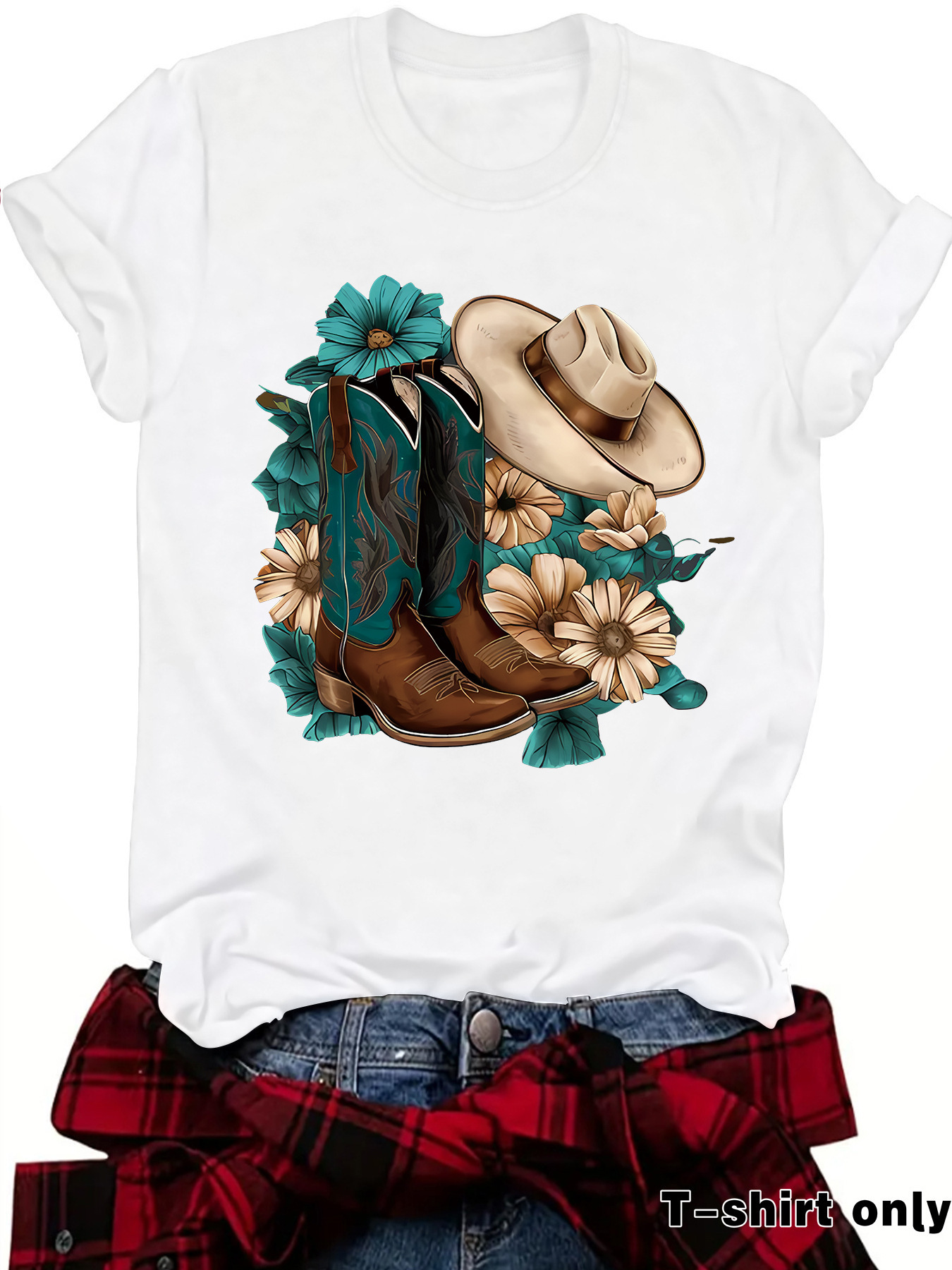 Womens Loose-fitting Fashionable Boots With A Hat Print And Short Sleeves