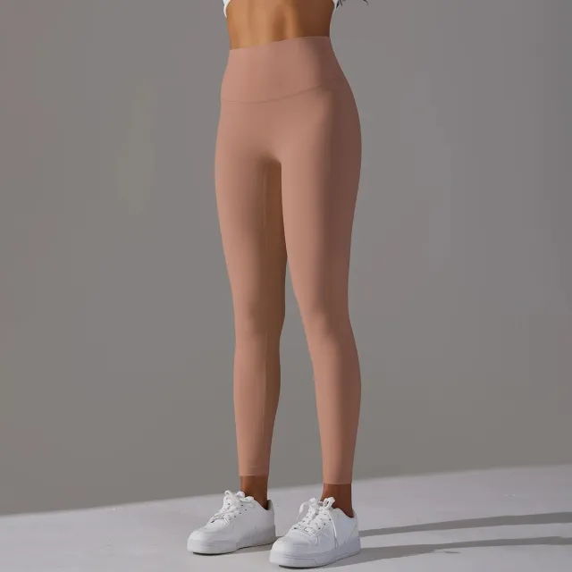 Cropped Pants Nude Feel Breathable High Waist Hip Lift Tights Medium Bean Paste - Shop at LoveMi