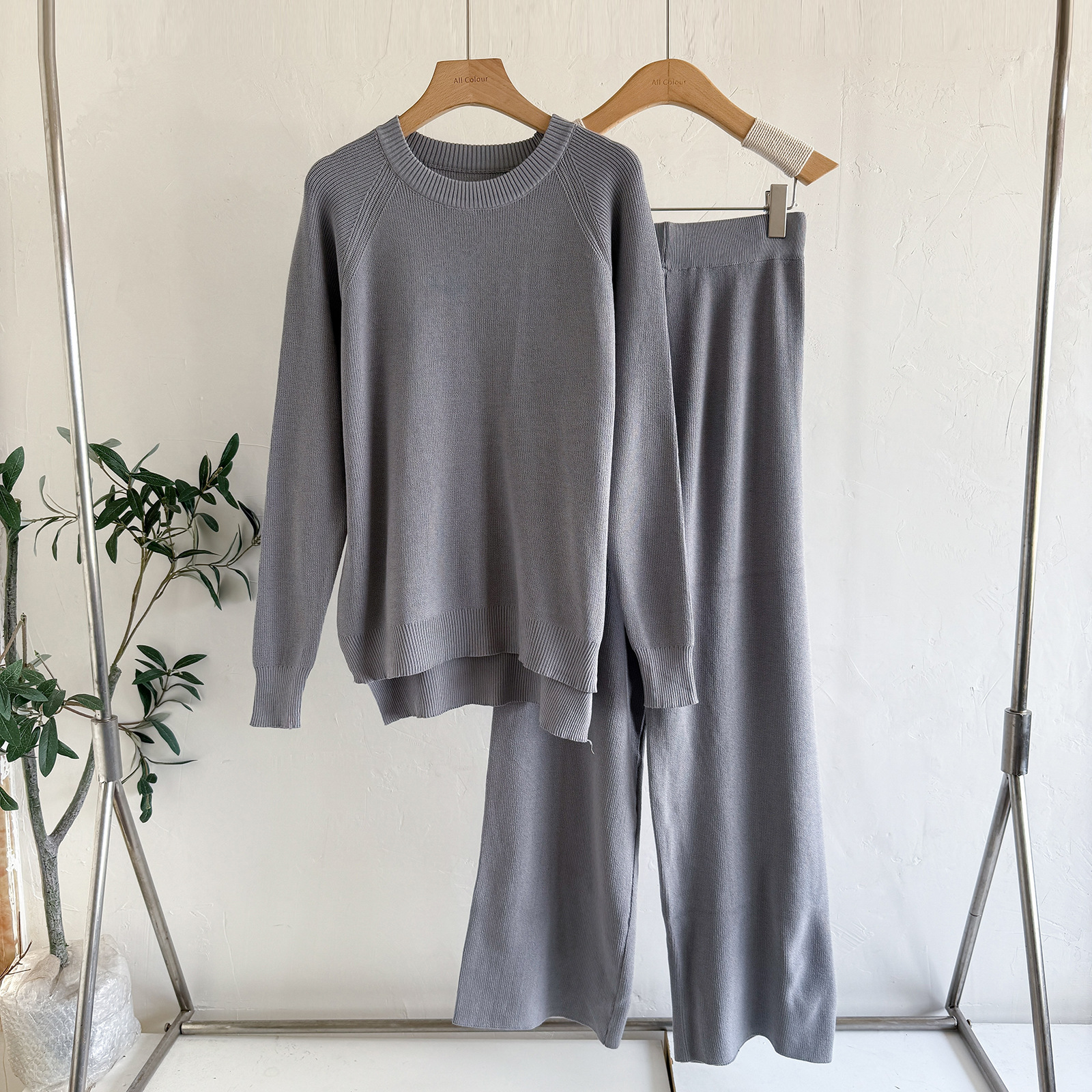 Women's Loose Knitted Long-Sleeve Crew-Neck Fashionable Wide-Leg Pants Two-Piece Set - Image 8