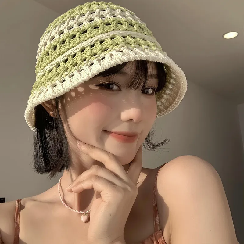 Summer Japanese Face-showing Little Wild Straw Hat Seaside - Green